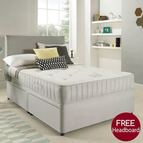 Suede Divan Bed With High Headboard - White Suede - No Drawer 4ft6