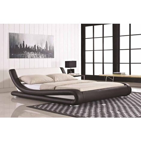 Zeno Modern Designer Italian Faux Leather Bed - Black&White - No Mattress 4ft6