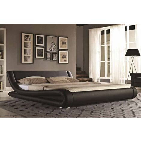 Zeno Modern Designer Italian Faux Leather Bed - Black - Luxury Memory Foam Mattress 4ft6 (1/2)