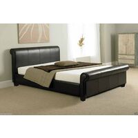 Comodo Modern Faux Leather Sleigh Bed - Brown - 4ft Memory Foam Spring Mattress