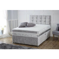 Divan Bed Crushed Silver Velvet Fabric Bed + Mattress - 1500 Pocket Spring Mattress - 4 Drawers-4ft