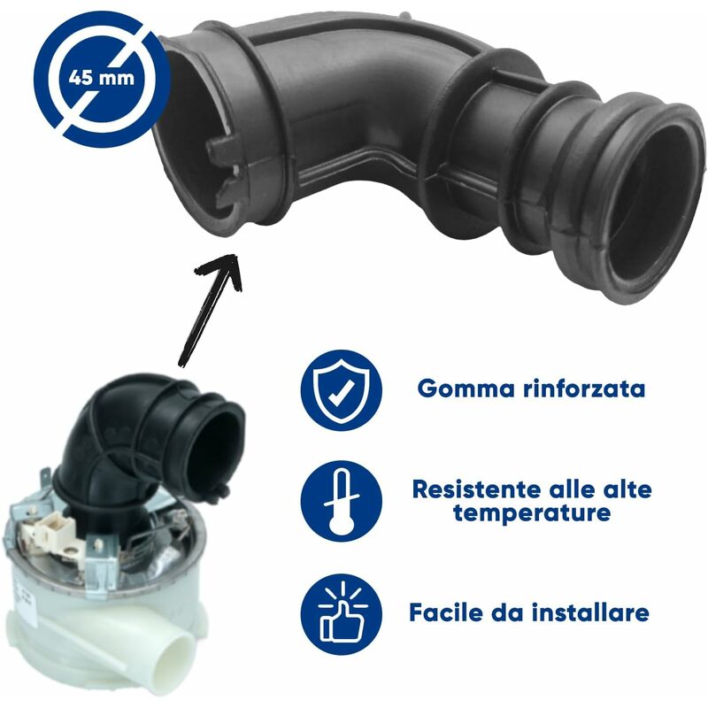 eRicambi® Manicotto Tubo Curvo Pozzetto Raccordo per Elettropompa Compatibile con Lavastoviglie Hotpoint Ariston Indesit, Diametro 450 (mm) Modelli: DFG - DIF - LBF - LFF - LST - LTF
