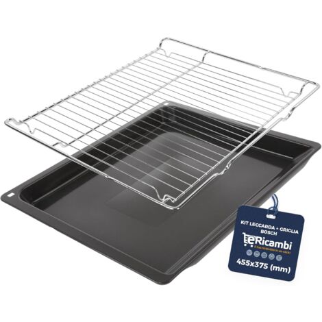 Kit Leccarda con Griglia in Acciaio per Forno Bosch Siemens Neff, Dimensioni: 45,5x37,5 cm, Bundle Essential, Compatibile con oltre 1500 Modelli (1/5)