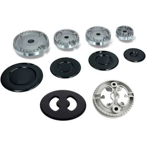 Kit Completo Bruciatori Piattelli Spartifiamma, Piano Cottura 5 Fuochi con Tripla Corona, Ariston Indesit Hotpoint Nardi, Colore Nero Smaltato Lucido