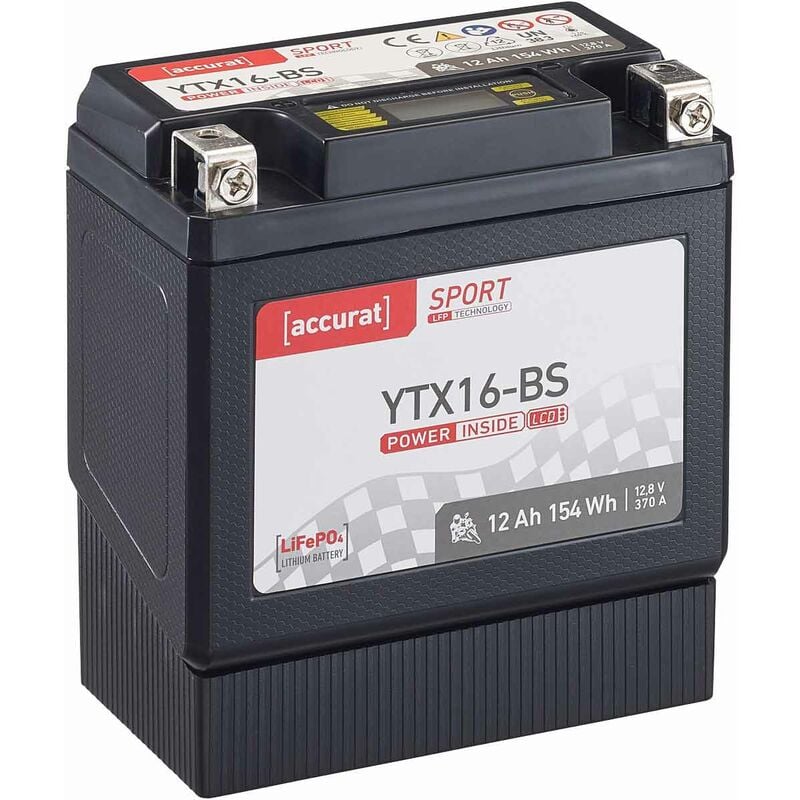 Lithium Motorradbatterie 12V 12Ah YTX16-BS LiFePO4 Batterie Akku Ionen  Motorrad