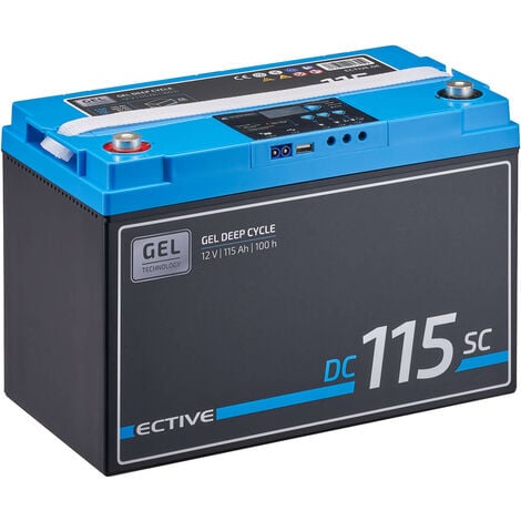 ECTIVE Deep Cycle Gel Solar Batterie 12V 115Ah mit PWM Laderegler USB u  Display Versorgungsbatterie