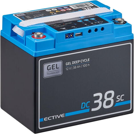 ECTIVE Deep Cycle Gel Solar Batterie 12V 38Ah mit PWM Laderegler USB und  Display Versorgungsbatterie