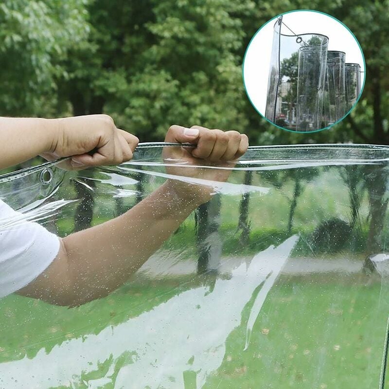 Bâche transparente 4 x 3 m - Toile PVC Cristal 1000 g/m² - Multiusages :  serre, protection, jardin, pergola, terrasse