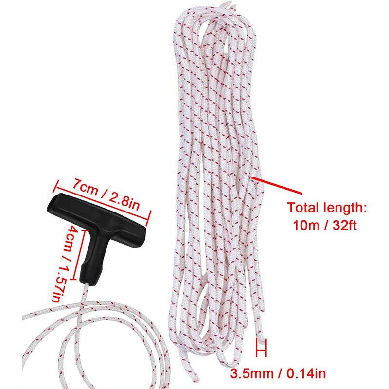 JTMKYO 1 Jeu De 10 M De Câble De Démarrage à Recul, 3 Poignées De Démarrage Noires, Corde De Rechange De 3 Mm, Câble De Tondeuse à Gazon, Accessoires De Câble, Convient