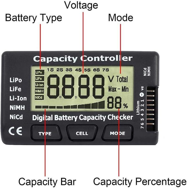 Compteur De Pourcentage De Batterie Au Lithium, Testeur De Pourcentage De Tension De Batterie, Moniteur De Détecteur De Batterie Restante Au Lithium
