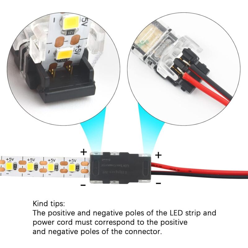 Câble Extension Bande LED 5m - Connecteur 2 Broches 8mm Pour 3528/2835 - GTIWUNG - Sans Soudure