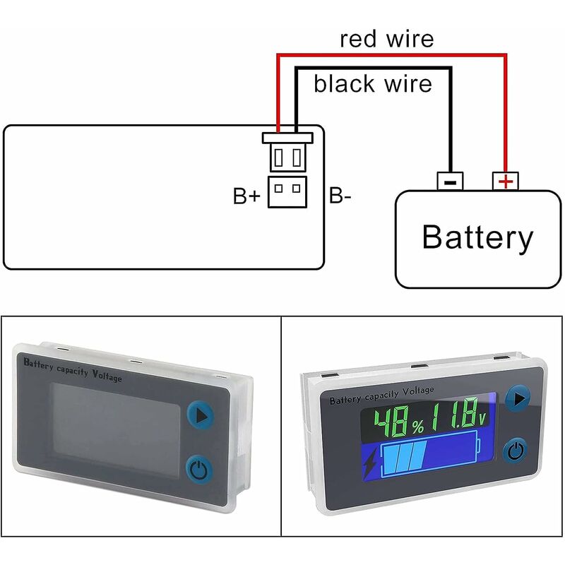 Voltmètre Numérique LCD 10-100V - Contrôleur De Batterie Avec Température