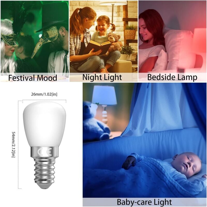 MZYOYO Ampoules Couleur E14 1W,Ampoule Couleur E14 Ampoule LED, E14 LED Couleur Pour Guirlandes Lumineuses,Fête,Décoration De Noël,Rouge Vert Bleu Jaune Blanc Chaud,Lot De 10