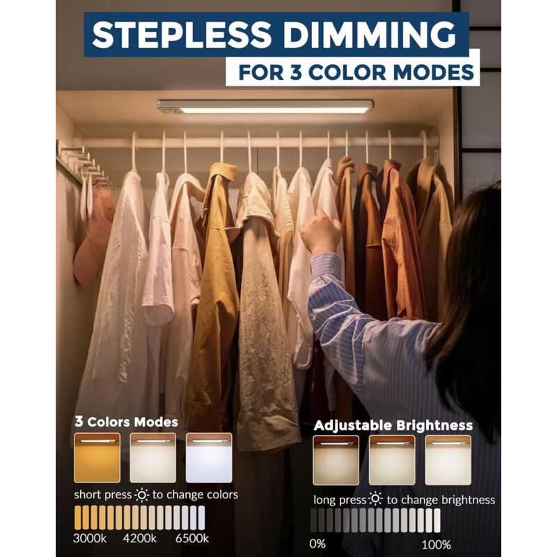 Lampe LED Sous Meuble Pour Cuisine, Sans Fil Rechargeable Par USB éclairage D'armoire Avec Détecteur De Mouvement, Barre Lumineuse LED Pour Armoire, Cuisine, Couloir (noir, Lumière Blanche, 30 Cm