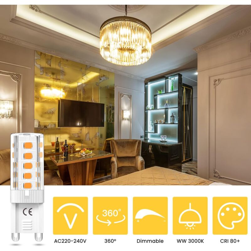 Ampoules LED G9 5W 3000K - Équivalent 50W Halogène - Lot De 8 - Blanc Chaud