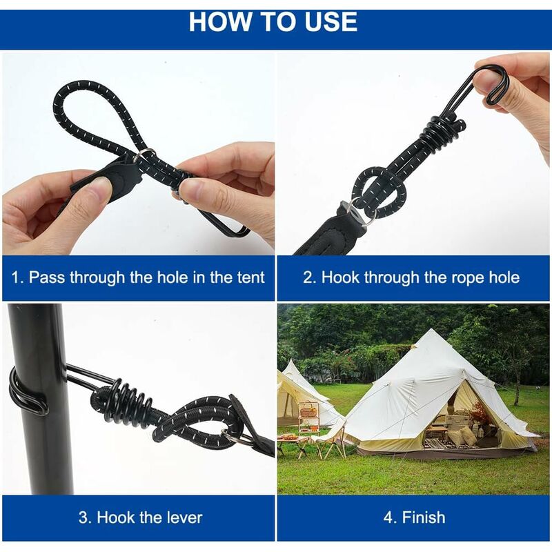 Lot De 4 Tendeurs De Corde Réglables 4 Mm - Avec Cliquet, Crochet Et Sardines - Pour Tente, Auvent, Camping