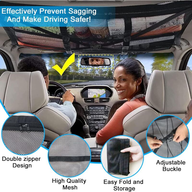 Filet De Rangement Toit Voiture HoaaiGo - 90x65cm Universel - Organisateur Plafond Auto Pour SUV Et Van