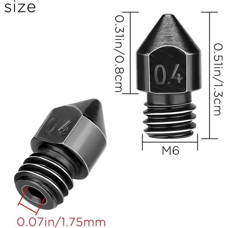 8 PièCes Mk8 0.4Mm/1.75Mm Buses D'Imprimante 3D Buses D'Extrudeuse en Acier