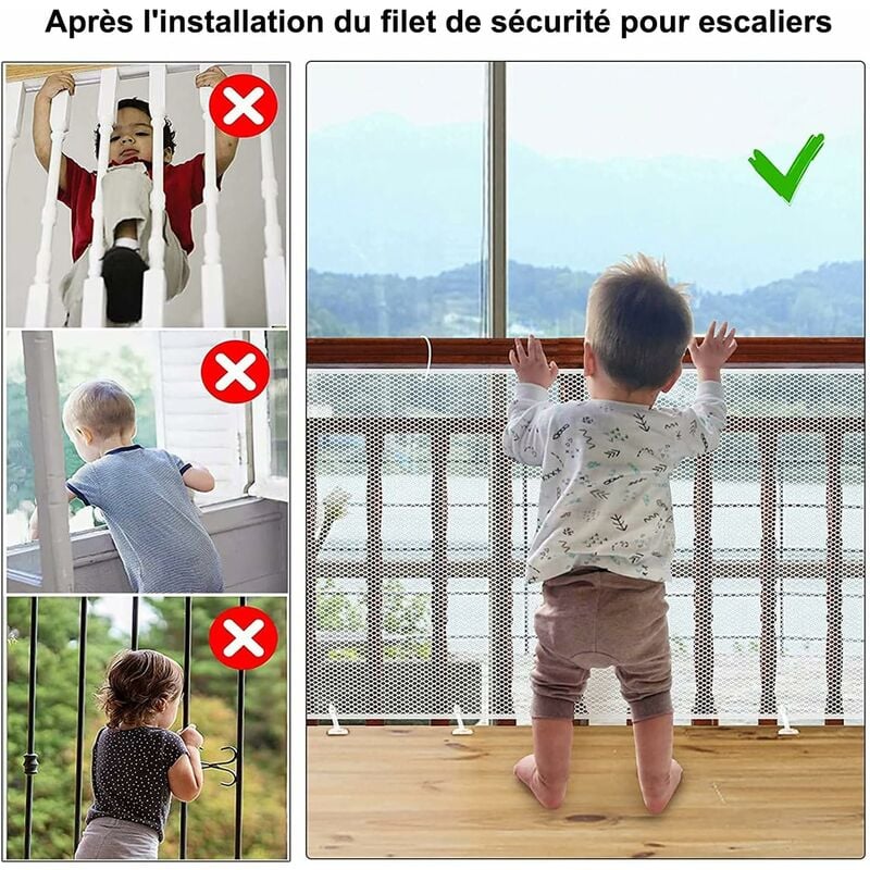 Filet de Sécurité pour Enfants, Bébé Filet de Sécurité pour Escalier et  Balcon, Filet de Protection
