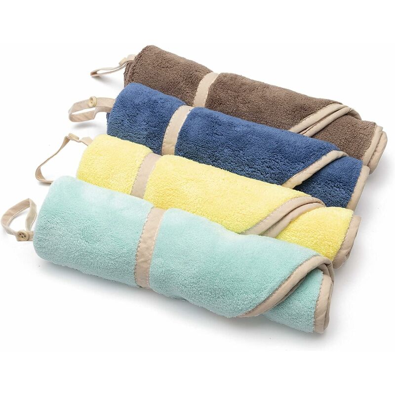 Lot De 4 Serviettes à Main En Polaire Corail - Diamètre 48,3 Cm, Absorbantes, Avec Boucle De Suspension, 4 Couleurs