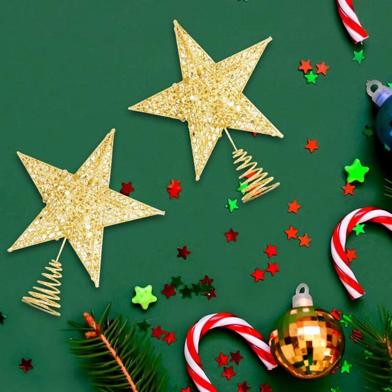 Étoile De Sapin De Noël En Or - Topper 25x21 Cm Avec Base à Ressort - Décoration Scintillante Pour Noël - 3