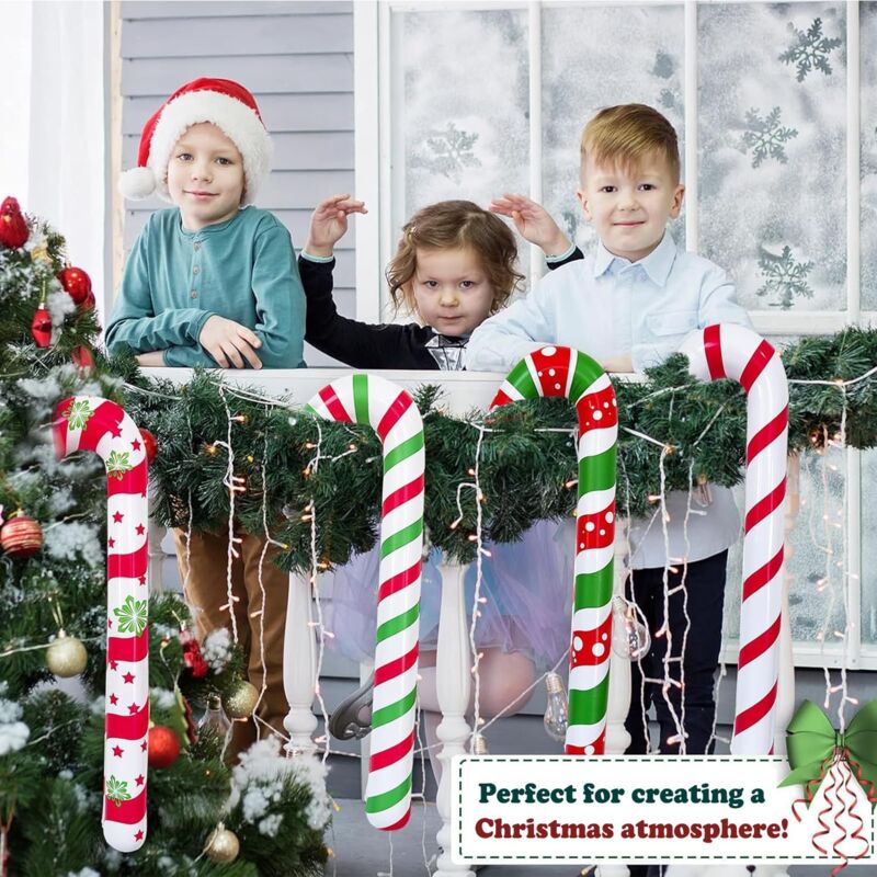 Lot De 6 Cannes De Noël Gonflables 88 Cm - Décoration Géante Pour Intérieur/extérieur, Fête, Cheminée, Arbre