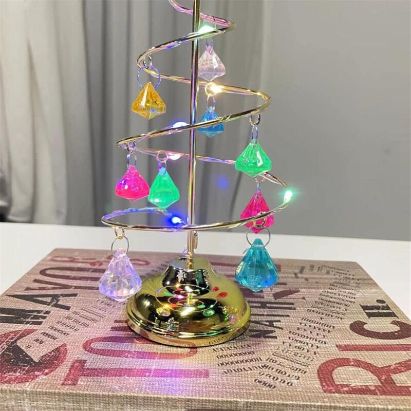 Lot De 4 Mini Sapins De Noël En Cristal Lumineux - LED, Avec Oiseau Rotatif, Décorations De Table - 5