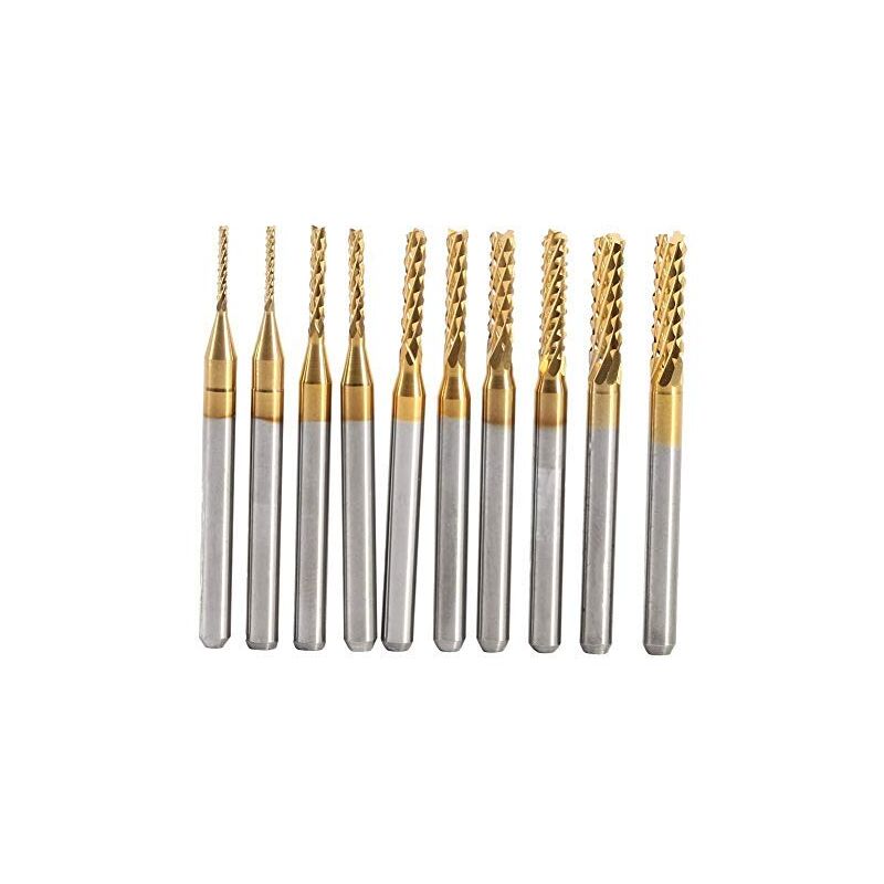 Jeu De 10 Fraises Rotatives CNC En Carbure De Tungstène - Tige 3mm, Diamètres 0.8-3.175mm - Pour Gravure