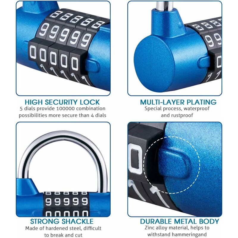 Dww-serrure Combinaison 5 Positions (lot De 2), Cadenas De Salle De Sport, Serrure  Combinaison Remplaable, Adapte Aux Casiers Scolaires, Bote Outi