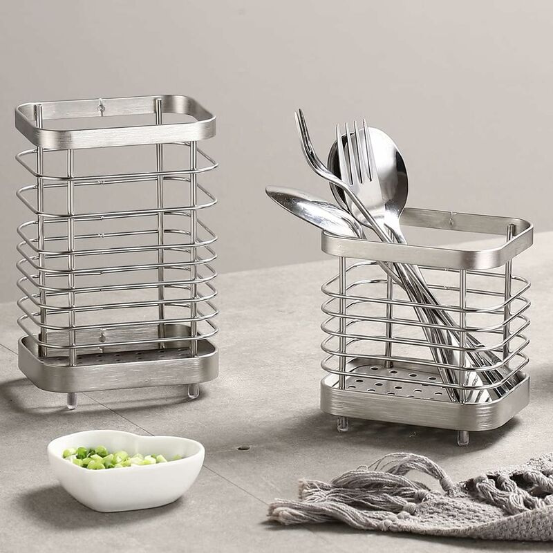 PUERSI Porte Ustensiles Cuisine Bois Ferme 2 Compartiments - Range Couverts 22.9x10.9x16.5cm