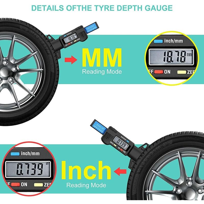 Jauge de profondeur de pneu numérique - Testeur d'épaisseur de pneu - Écran  LCD - Conversion mm/pouce 