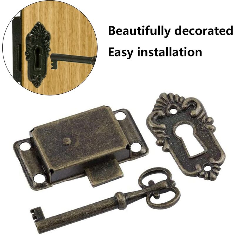 Vintage Antique Serrure Rétro Laiton Chinois Vintage Rétro Style Serrure Clé Pour Boîte à Bijoux Tiroir Armoire Petit