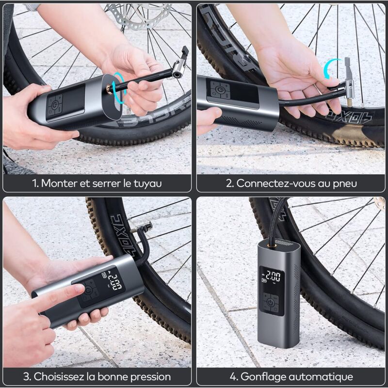 Gonfleur Pneu Dufuso 150PSI à Air Portatif, 7200mAh S Voiture Sans Fil, Gonfleur Electrique Pour Vélo, Voiture,Moto, Balles, Avec Lumière LED, Inflation Rapide, Arrêt Automatique Mini Compresseur