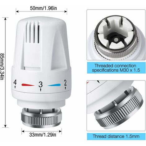 4 PCS Tête Thermostatique Radiateur, Tête Thermostat Radiateur TRV M30 x 1,5, Vanne Thermostatique Radiateur, Vannes de Radiateur de Radiateur pour Système de Chauffage pour Maison et Bureau