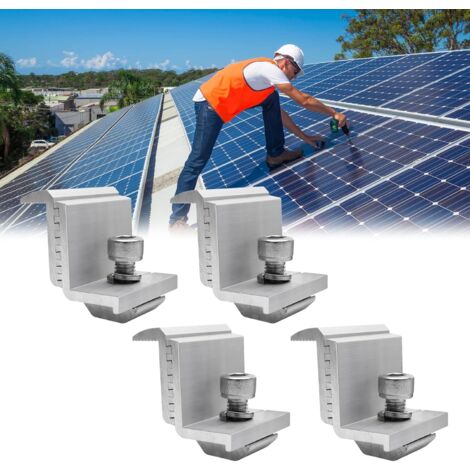 Lot 10 Supports Panneau Solaire 30 Mm – 4 Centrales + 4 Extrémités + 2 Terre M8 + 2 Serre-Câbles – Aluminium Anodisé
