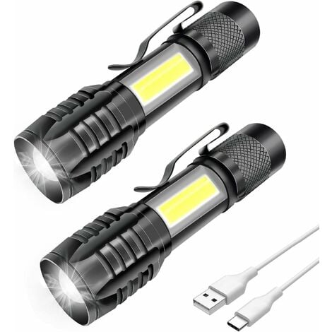 Lampe de poche rechargeable avec zoom et pointeur laser pour camping,  astronomie, randonnée (noir)