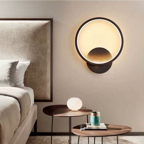 Applique Murale Interieur LED 12W,Applique Murale Design Ronde Noir,Blanc Chaud Blanc Naturel Blanc Froid Trois Modes D'éclairage,RA≥85 Lampe Murale pour Chambre Salon Escalier Couloir [Classe énergét