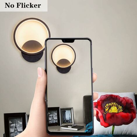 Applique Murale Interieur LED 12W,Applique Murale Design Ronde Noir,Blanc Chaud Blanc Naturel Blanc Froid Trois Modes D'éclairage,RA≥85 Lampe Murale pour Chambre Salon Escalier Couloir [Classe énergét