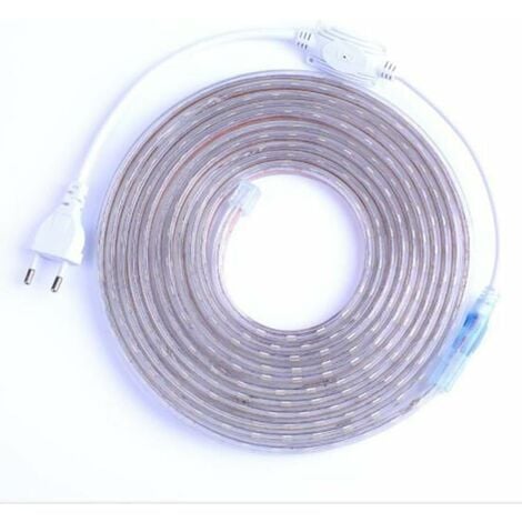 Kit complet ruban led 5 mètres 220V silicone étanche IP68 blanc froid 6000°K SMD5050 60led/m - pas besoin de transfo Largeur 8mm
