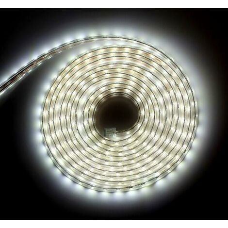 Kit complet ruban led 5 mètres 220V silicone étanche IP68 blanc froid 6000°K SMD5050 60led/m - pas besoin de transfo Largeur 8mm
