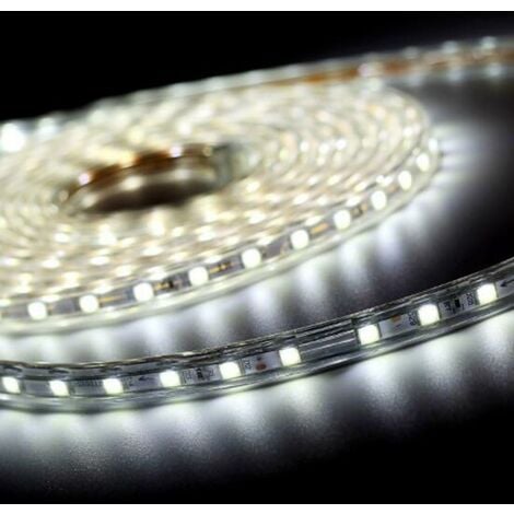 Kit complet ruban led 5 mètres 220V silicone étanche IP68 blanc froid 6000°K SMD5050 60led/m - pas besoin de transfo Largeur 8mm