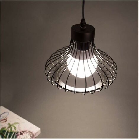3 Lampes Lustre Suspension Luminaire Industrielle Plafonnier Abat-jour en Métal en Forme de Cage Vintage Lampe de Plafon pour Cuisine Salle à Manger Salon Chambre Couloir Restaurant - 23cm, Noir avec 
