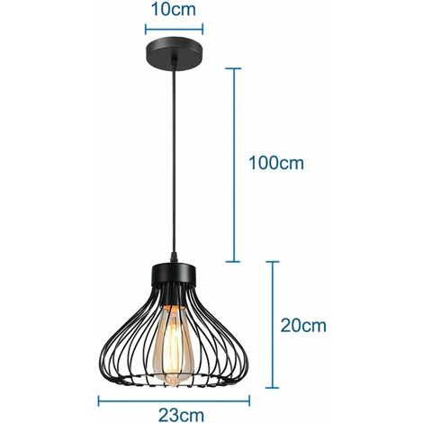 Suspension Luminaire Industrielle Lustre Plafonnier Abat-jour en Métal en Forme de Cage Vintage Lampe pour Cuisine Salle à Manger Salon Chambre Bar Couloir Restaurant, 23cm, Noir avec douilles E27 ( A