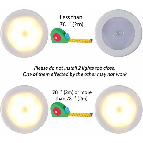 Lampe LED sans fil avec détecteur de mouvement pour placard, escalier, couloir, cuisine, chambre à coucher (6pcs) (coque blanche (lumière chaude)