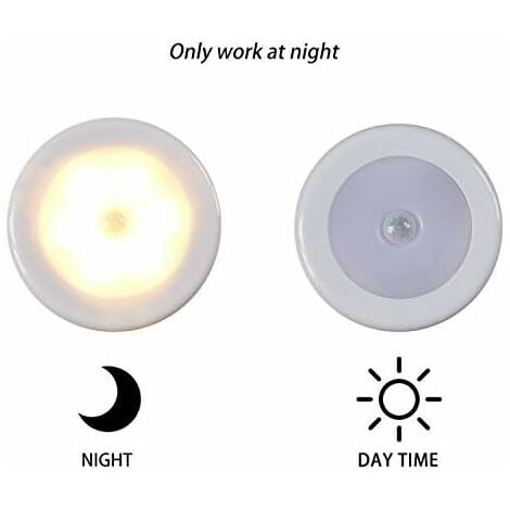 Lampe LED sans fil avec détecteur de mouvement pour placard, escalier, couloir, cuisine, chambre à coucher (6pcs) (coque blanche (lumière chaude)