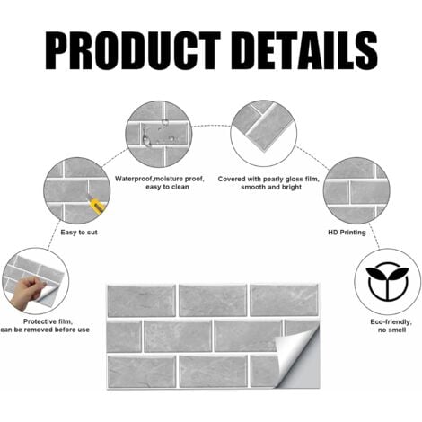 Stickers Carrelage Cuisine, 12 pièces Autocollant en Tuile Auto-Adhésif Sticker Imperméable en PVC Autocollants de Carreaux Carrelage Adhesif Mural Autocollant pour Salle de Bains et Cuisine