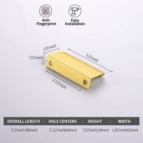 Poignée Invisible Dorée, 10 pièce Poignée Dorée Poignée de Meuble Dorée Poignee de Meuble Invisible entraxe 64mm