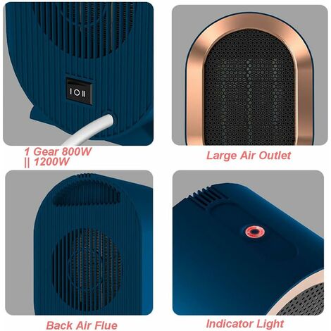 Mini Chauffage Soufflant Céramique, 800/1200W PTC Chauffage électrique, Chauffage Rapide de 1 Seconde Portable pour Maison Bureau Salle Bain (Bleu) [Classe énergétique A]