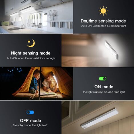 Lampe LED D'armoire Avec Détecteur De Mouvement - 20 Cm, Ultra Fine, 6500K, Rechargeable USB - Pour Cuisine, Couloir, Placard
