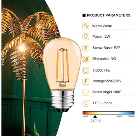 S14 E27 Edison LED Glühbirne,2W Vintage Filament Fadenlampe,Amber